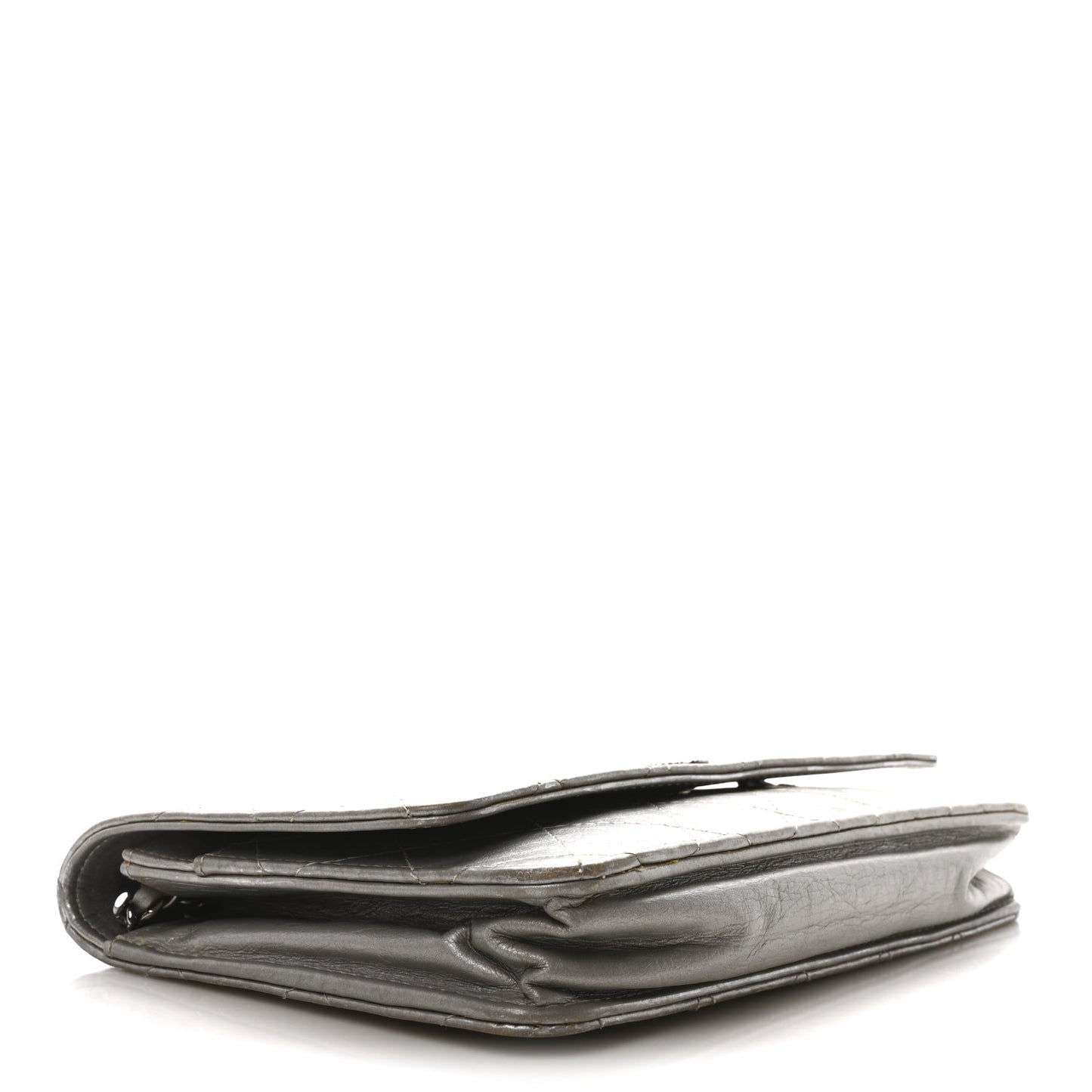 Metallic Aged Calfskin Quilted Wallet on Chain WOC Silver