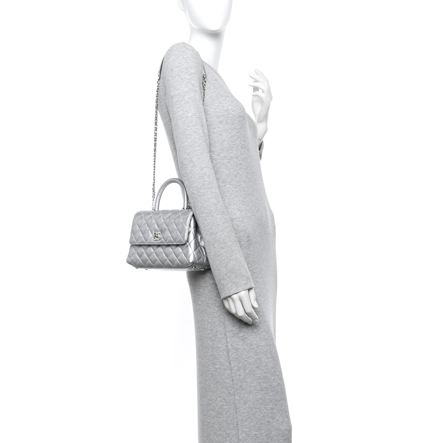 Chanel Metallic Caviar Quilted Mini Coco Handle Flap Silvery 2 of 11