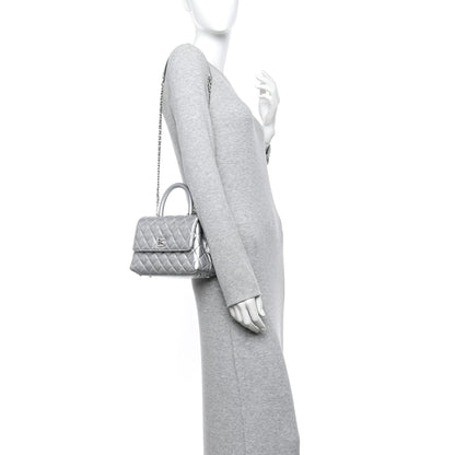 Chanel Metallic Caviar Quilted Mini Coco Handle Flap Silvery 2 of 11