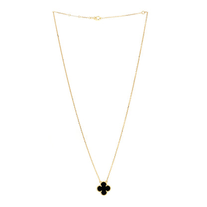 Van Cleef & Arpels 18K Yellow Gold Black Onyx Vintage Alhambra Pendant Necklace 3 of 5
