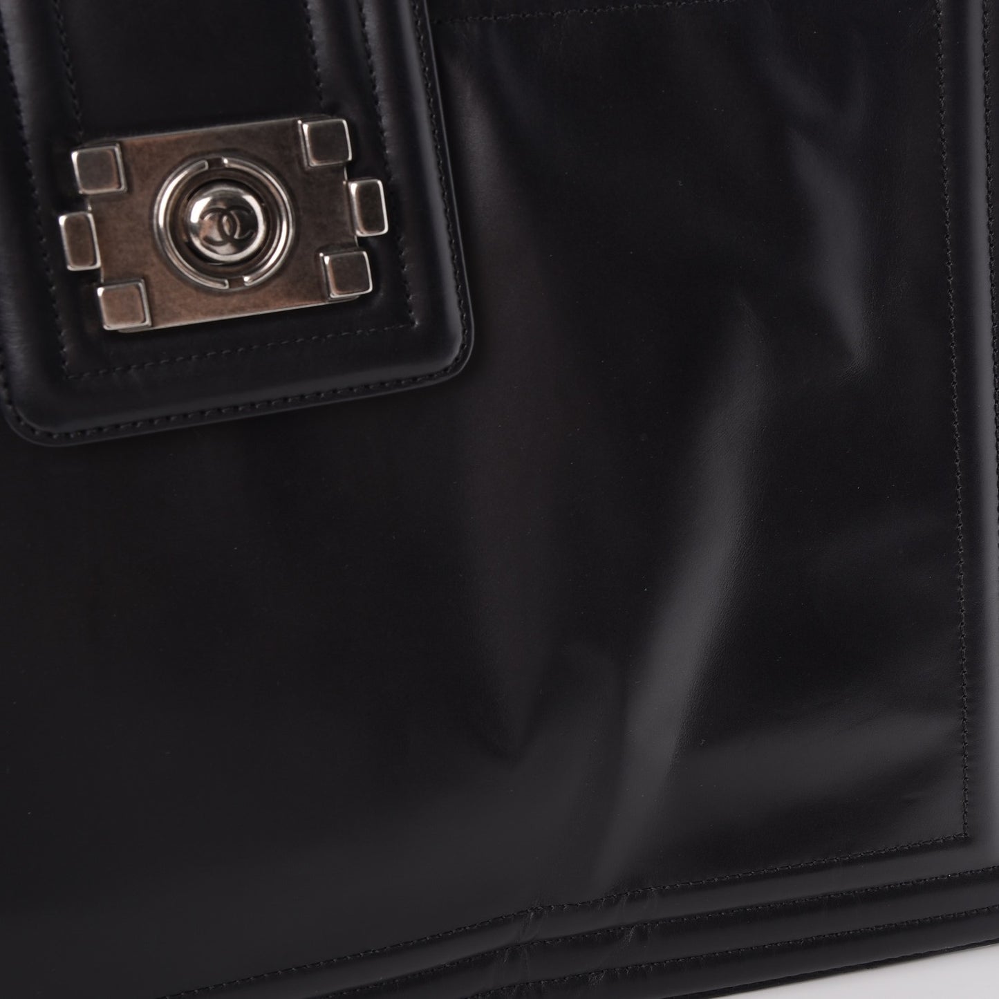 Glazed Calfskin Boy Tote Black