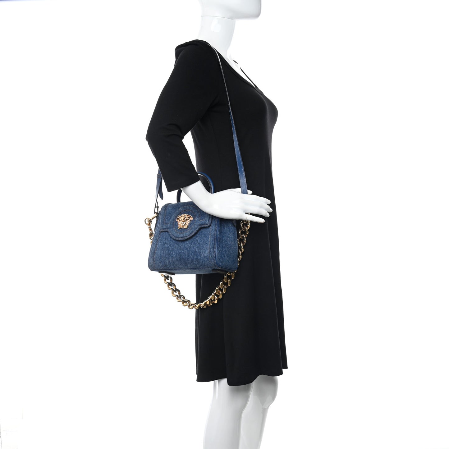 Denim La Medusa Chain Tote Navy Blue