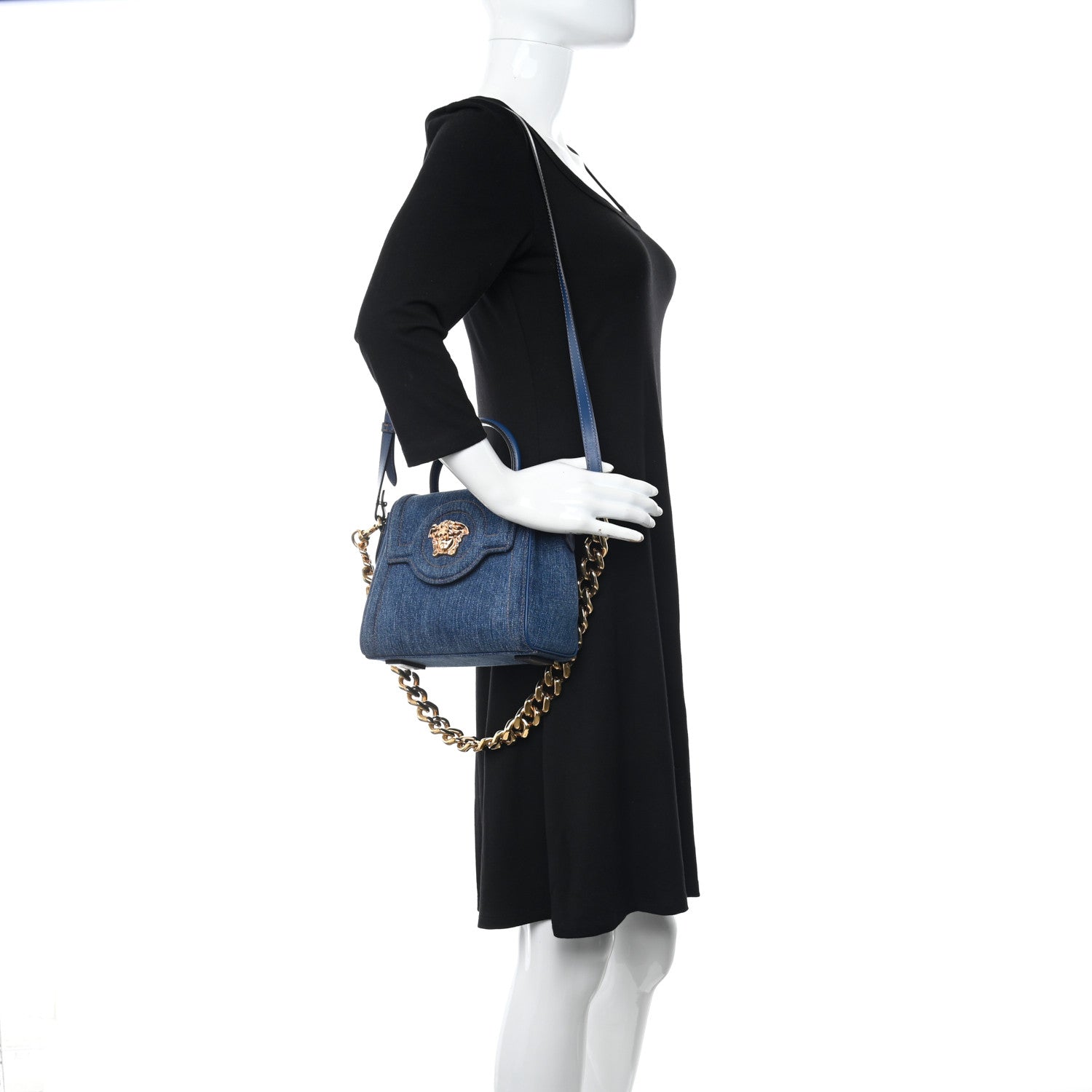 Versace Denim La Medusa Chain Tote Navy Blue 2 of 8