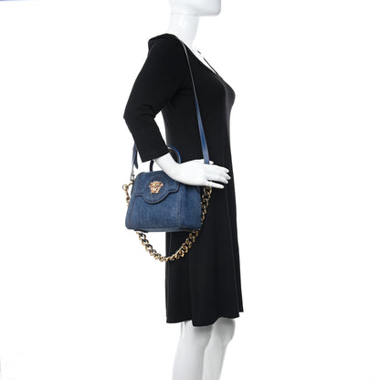 Versace Denim La Medusa Chain Tote Navy Blue 2 of 8