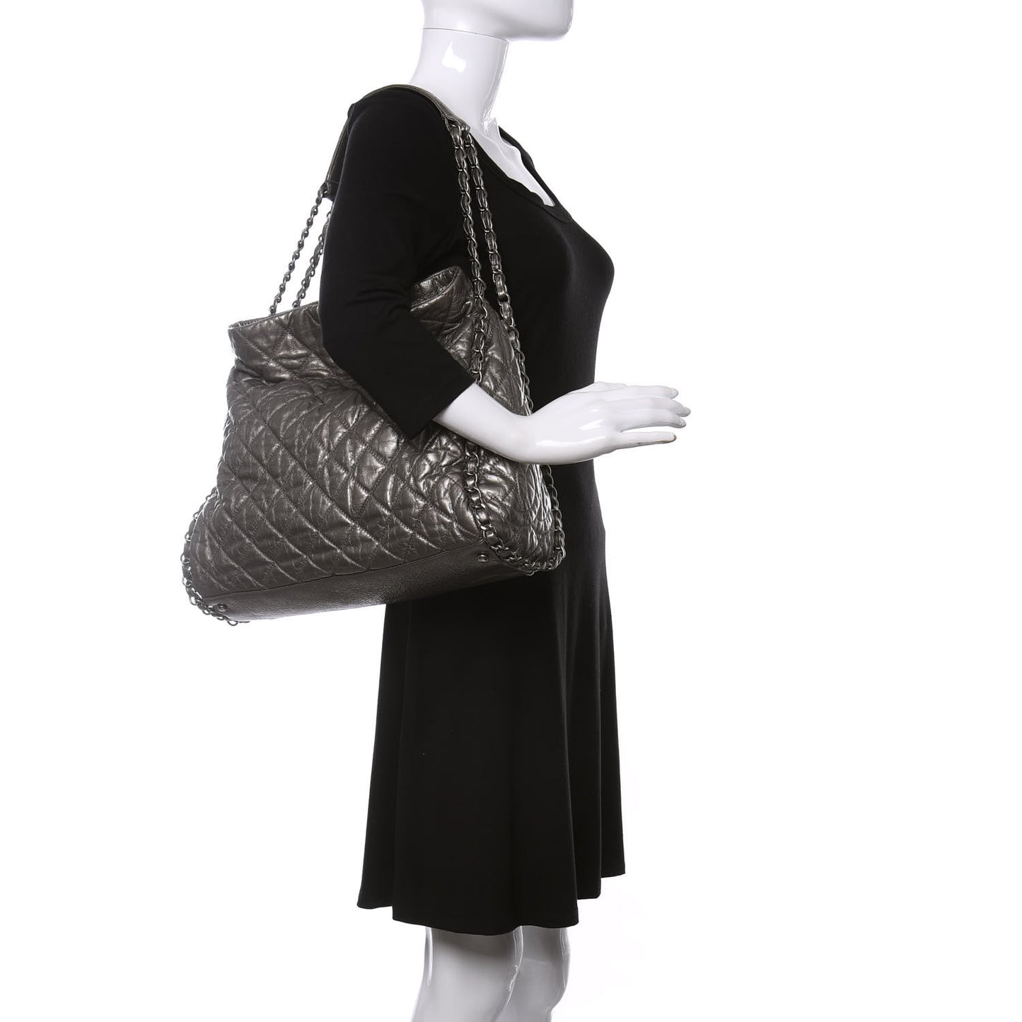 Metallic Calfskin Quilted Large Chain Me Hobo Silver