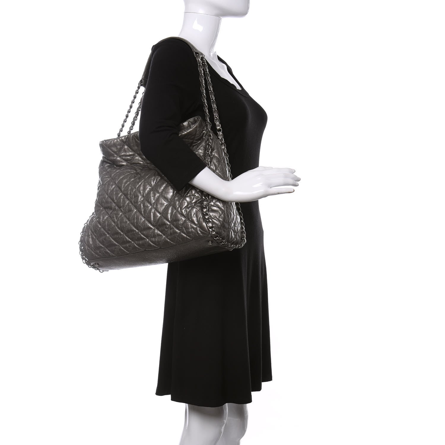 Chanel Metallic Calfskin Quilted Large Chain Me Hobo Silver 2 of 12