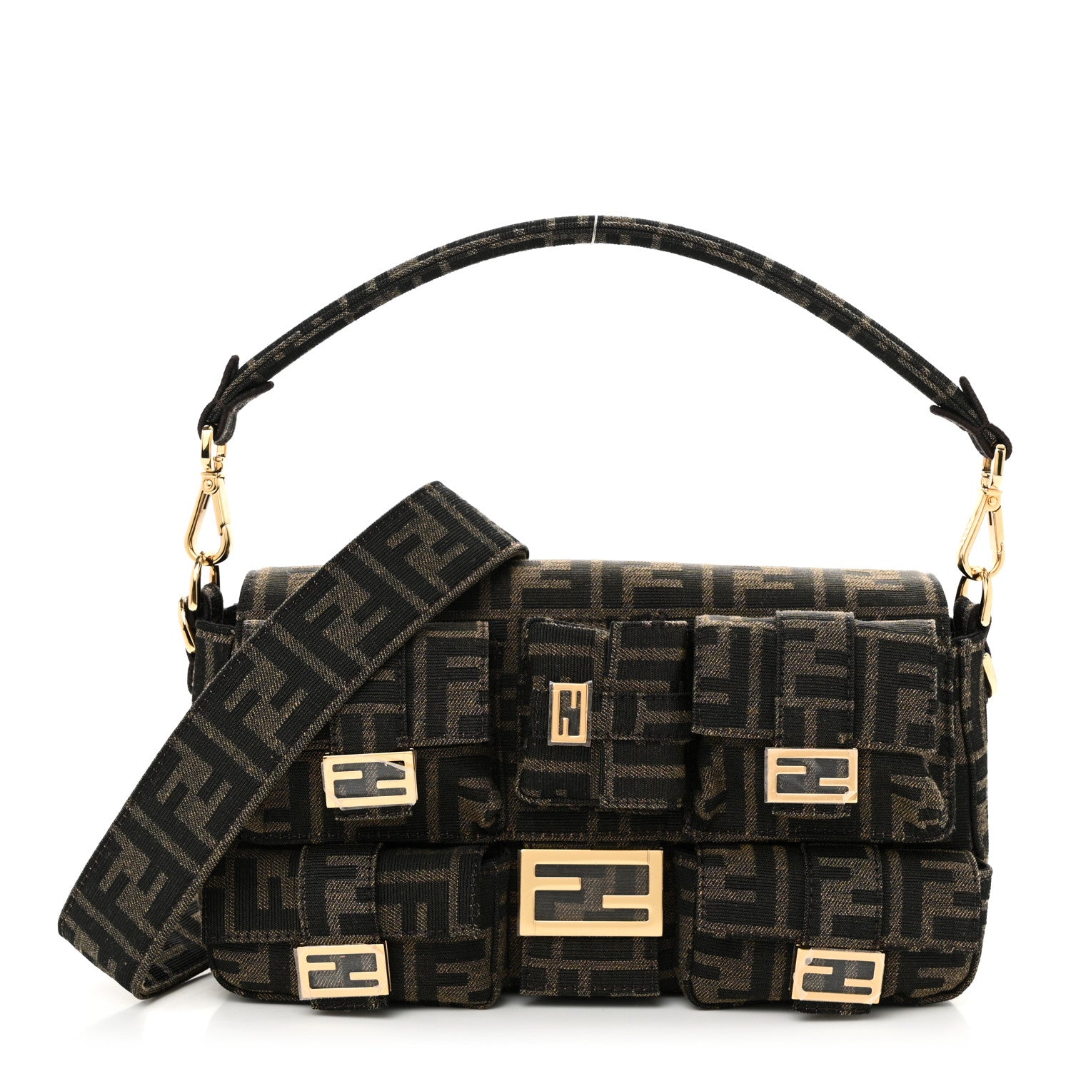 Fendi Fabric Jacquard FF 1974 Multipocket Baguette Tobacco Moro 1 of 9