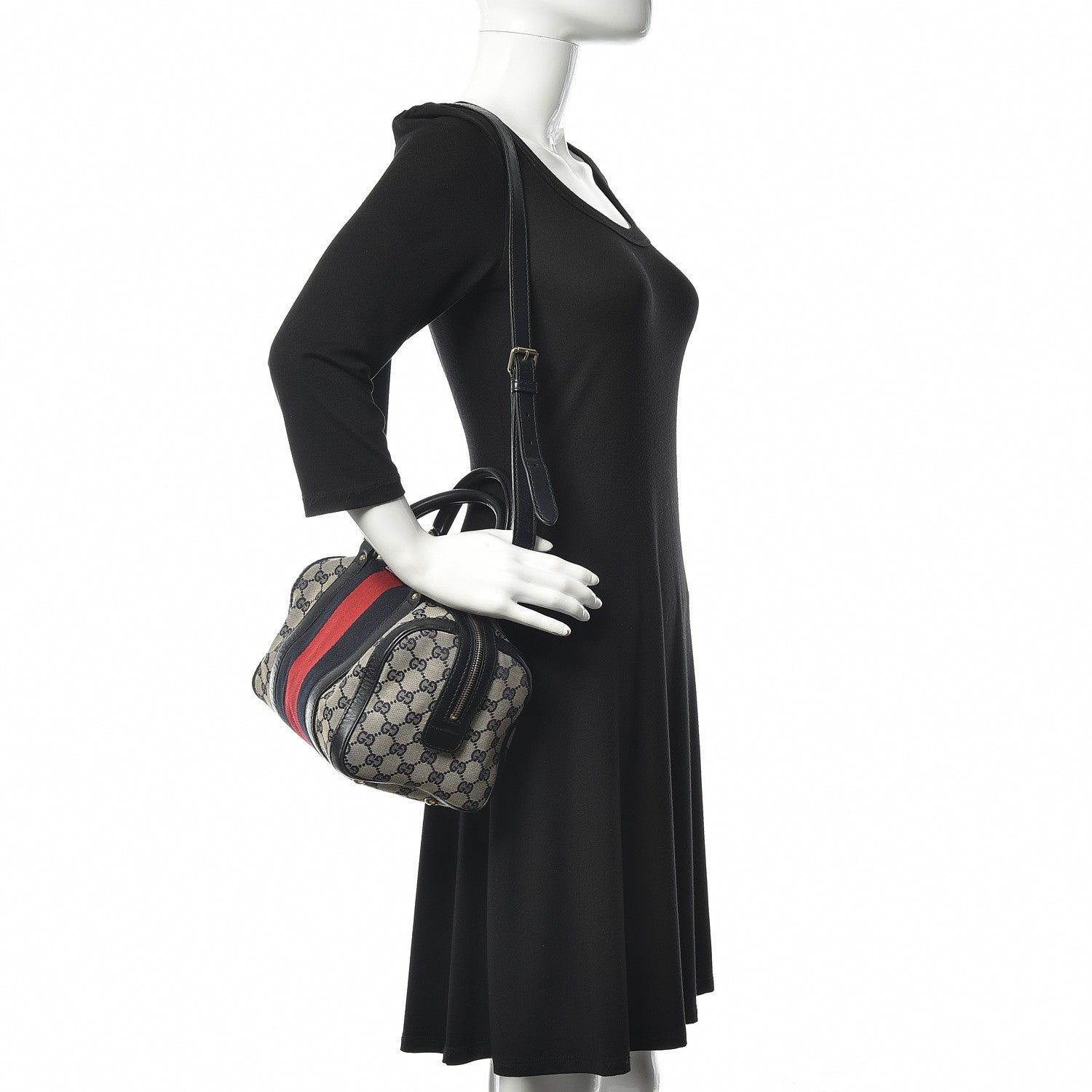 Gucci Monogram Vintage Web Small Boston Navy 2 of 10
