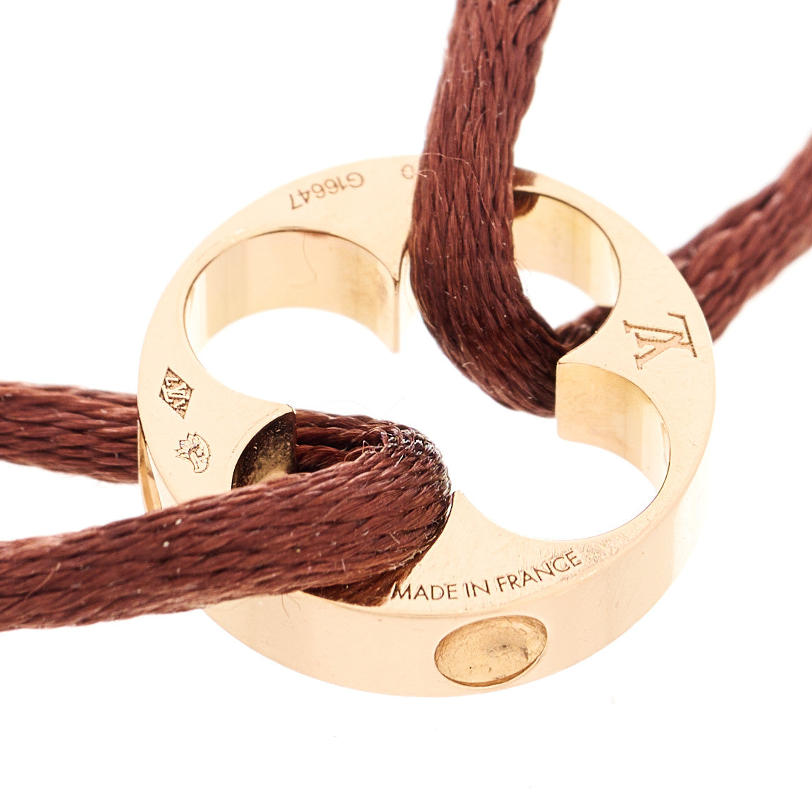 18K Pink Gold Empreinte Adjustable Cord Bracelet Brown