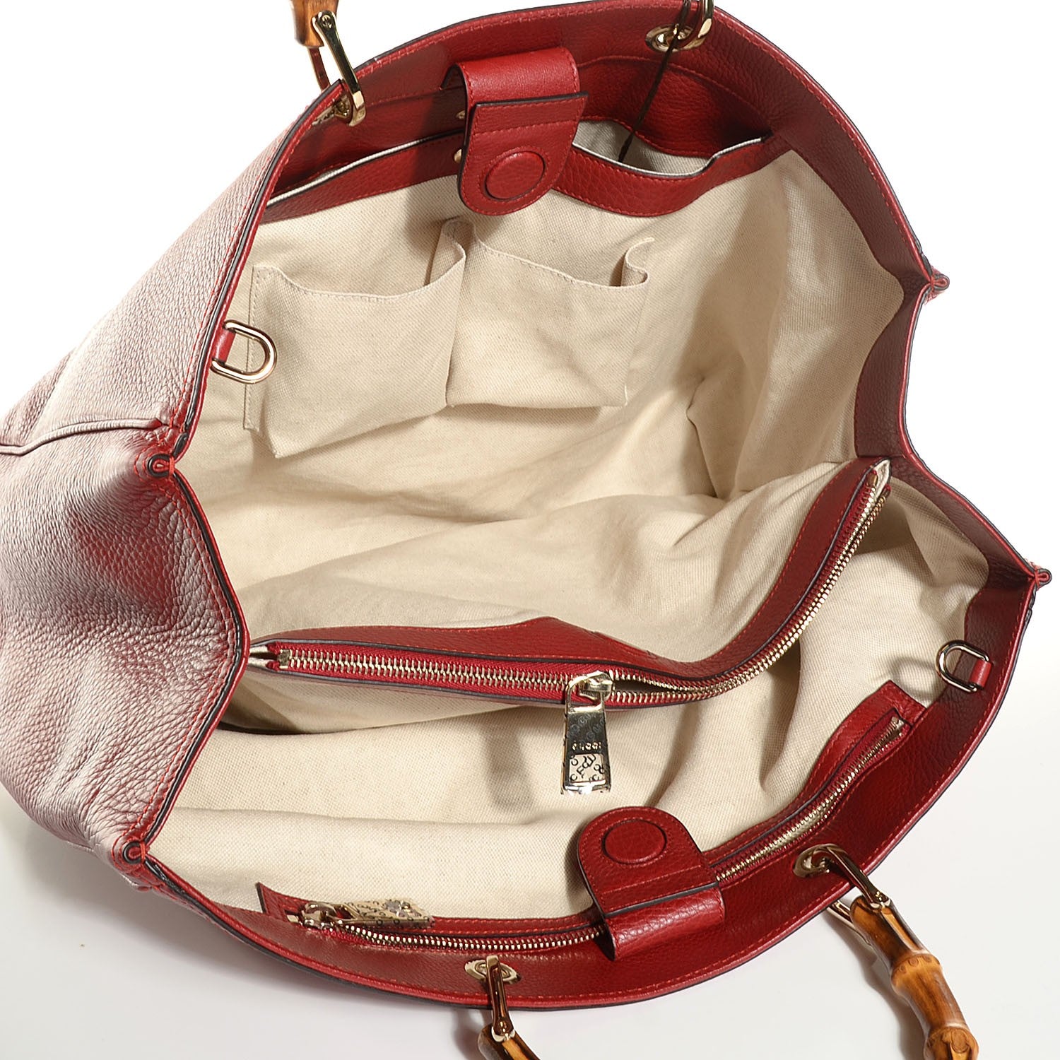 Gucci Calfskin Large Bamboo Shopper Tote Red 5 of 9