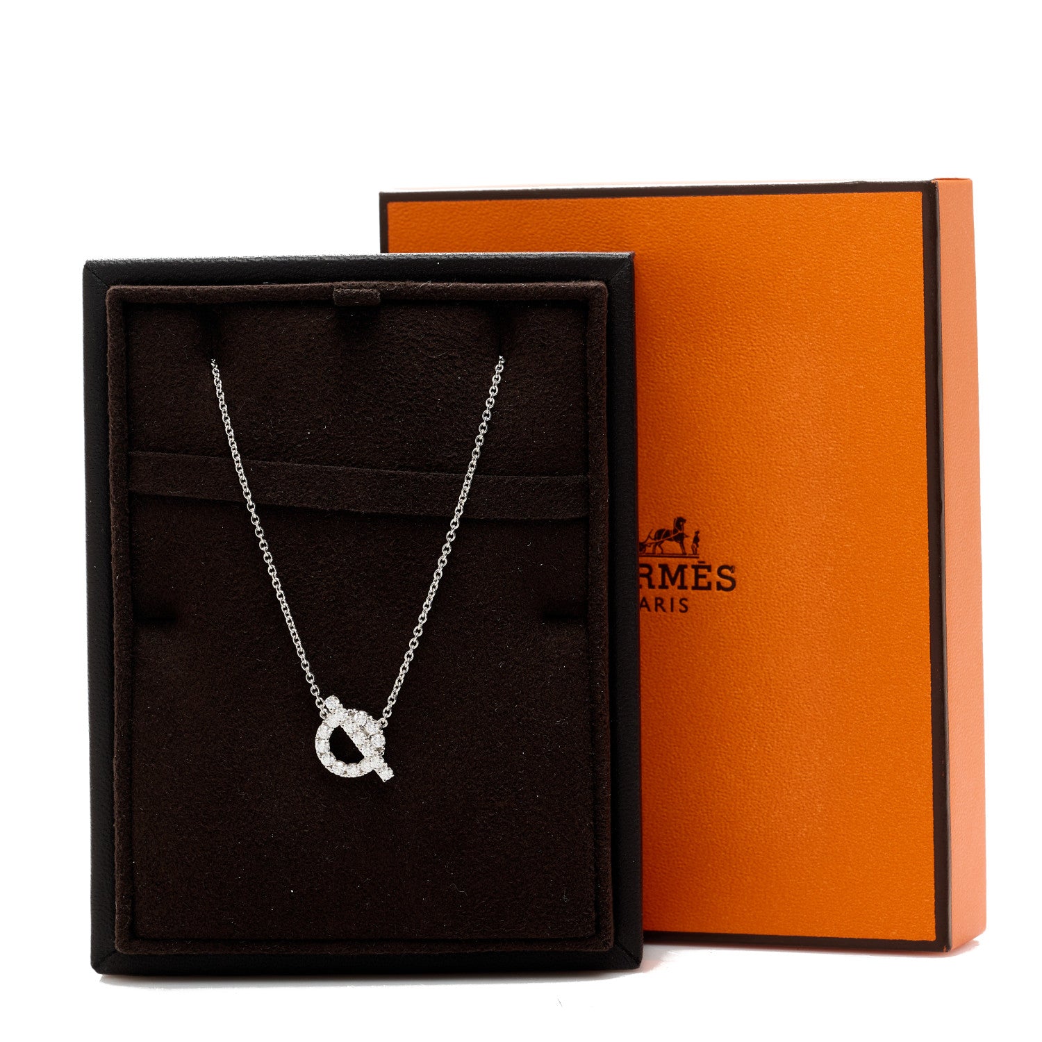 Hermes 18K White Gold Diamond Finesse Pendant Necklace 11 of 12