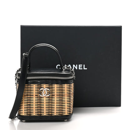 Chanel Calfskin Raffia Small Vanity Case Bag Black Beige 11 of 11