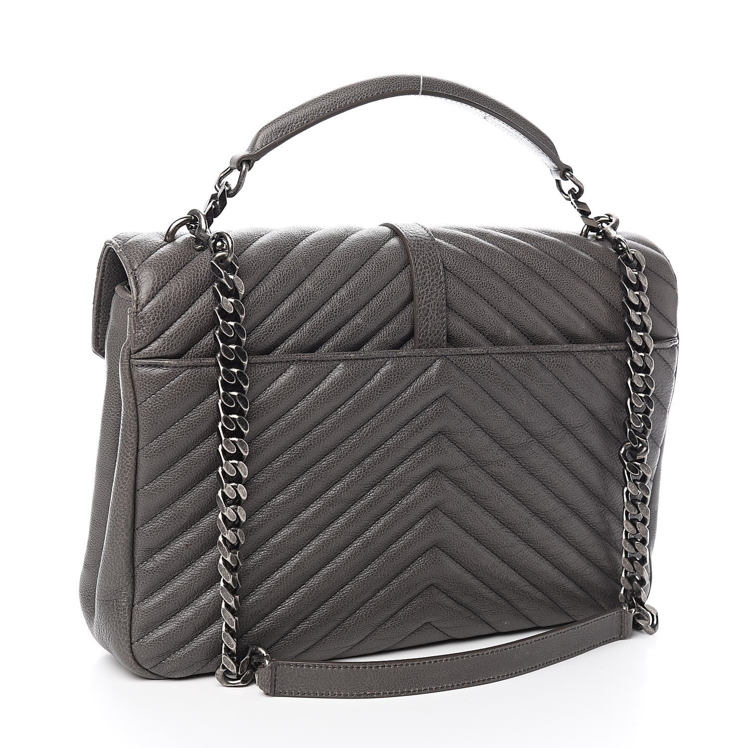 Saint Laurent Sheepskin Matelasse Chevron Monogram Large College Satchel Light Coal 3 of 12
