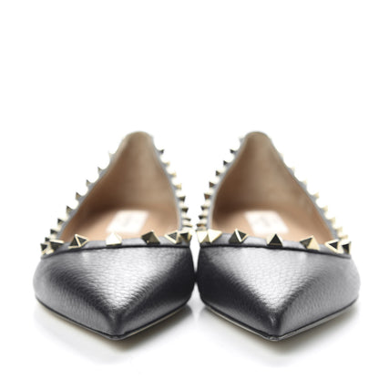 Valentino Garavani Pebbled Calfskin Rockstud Ballerina Flats 38 Black 2 of 9