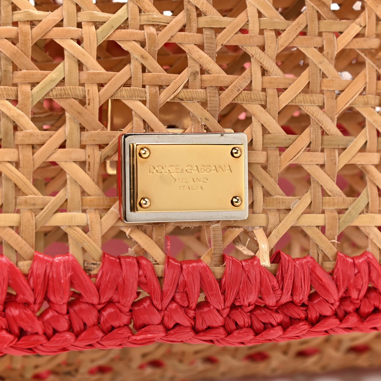 Woven Raffia Miss Sicily Satchel Red