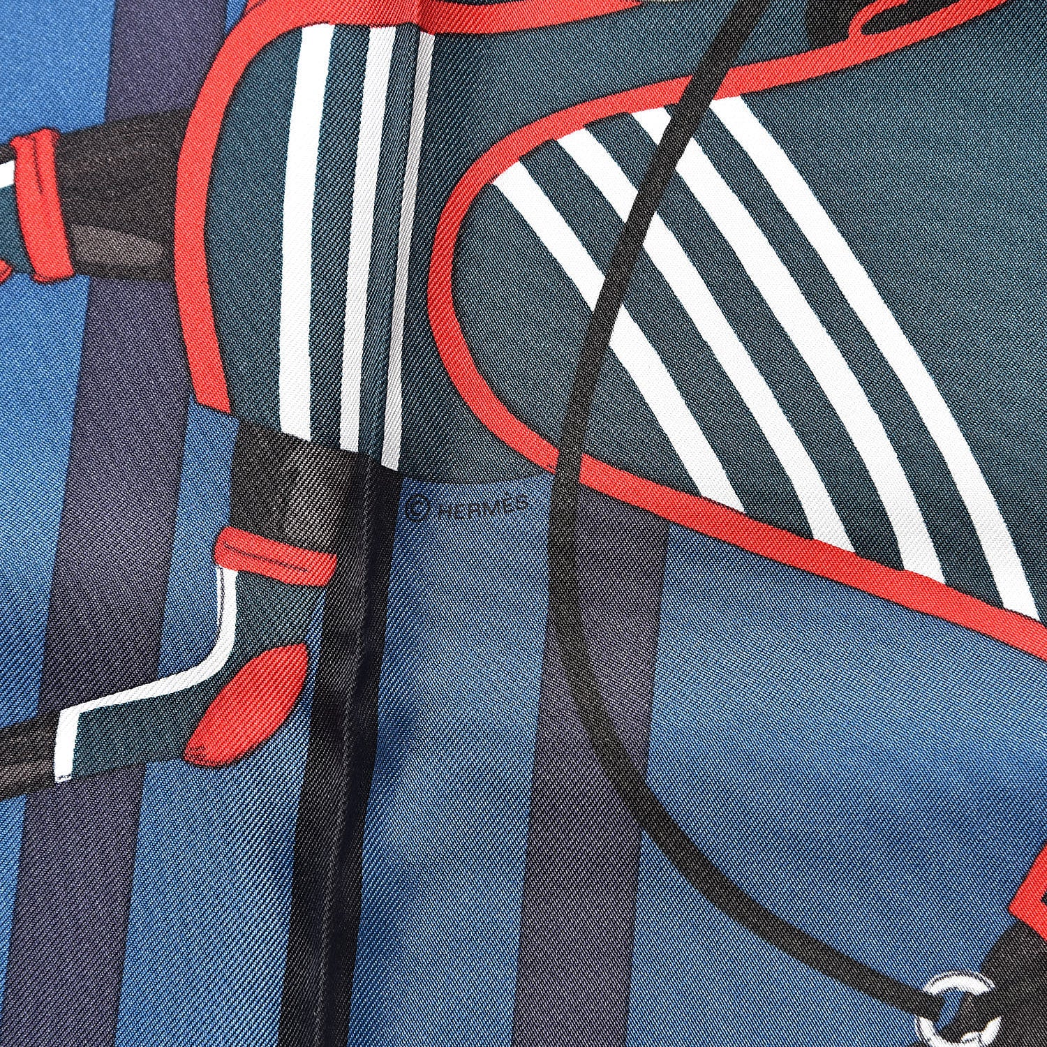 Hermes Silk Cheval A La Couveture Pocket Square Bleu Petrole Marine 4 of 4