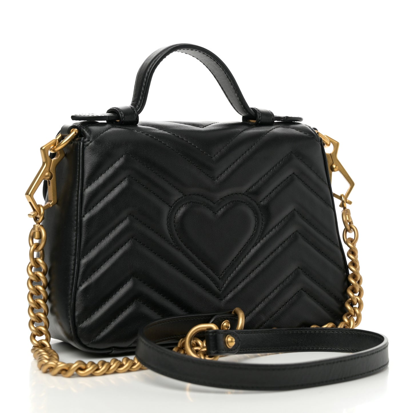 Calfskin Matelasse Mini GG Marmont Top Handle Shoulder Bag Black