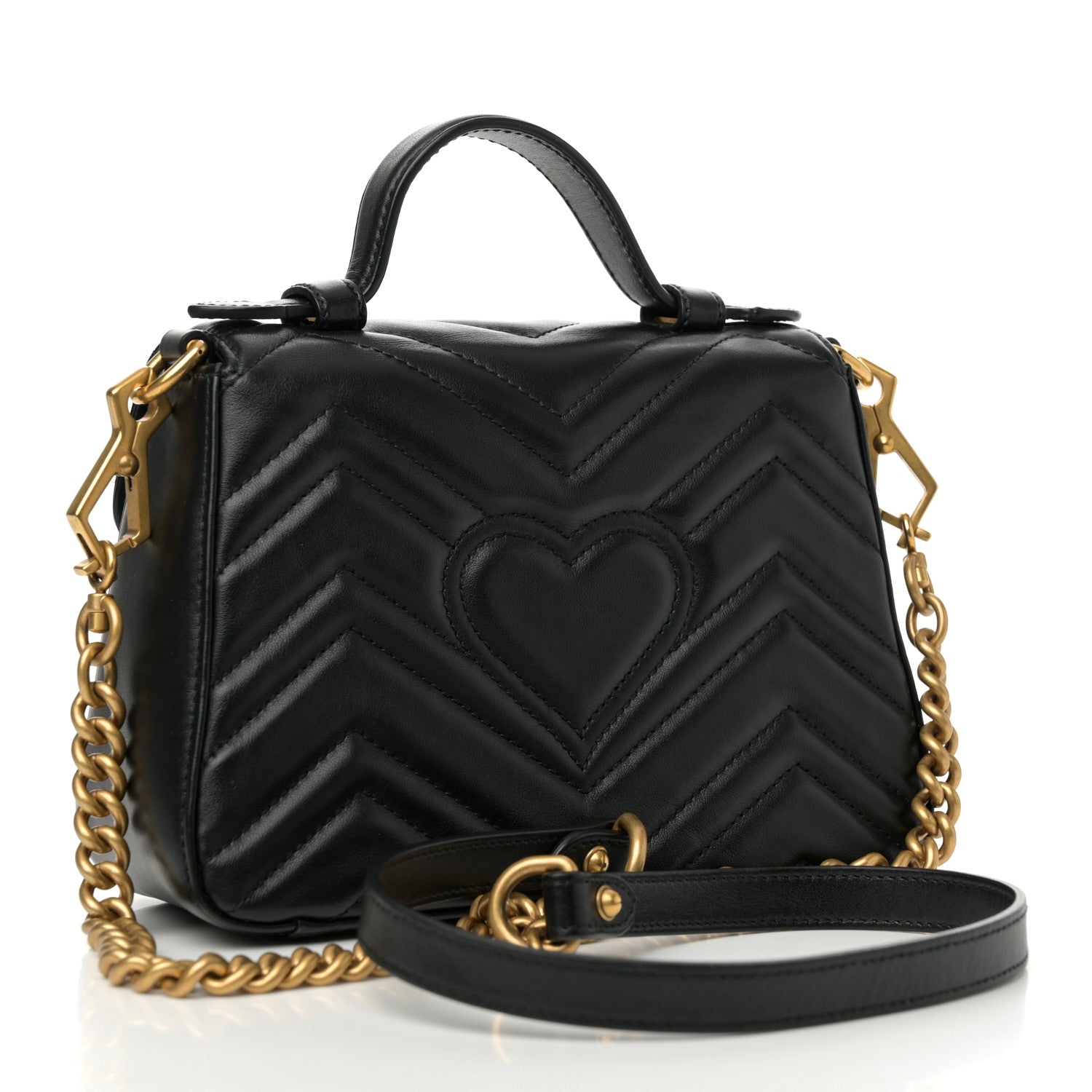 Gucci Calfskin Matelasse Mini GG Marmont Top Handle Shoulder Bag Black 3 of 12