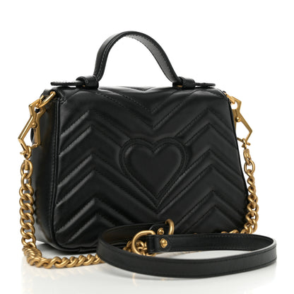 Gucci Calfskin Matelasse Mini GG Marmont Top Handle Shoulder Bag Black 3 of 12