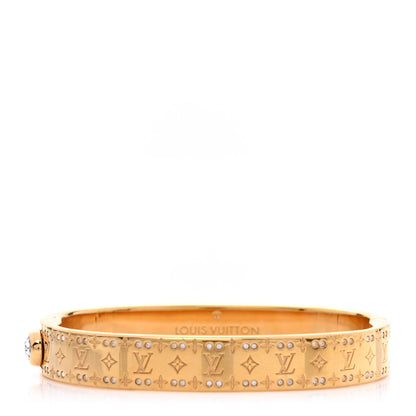 Louis Vuitton Brass Crystal Monogram Nanogram Strass Cuff S Gold 1 of 7