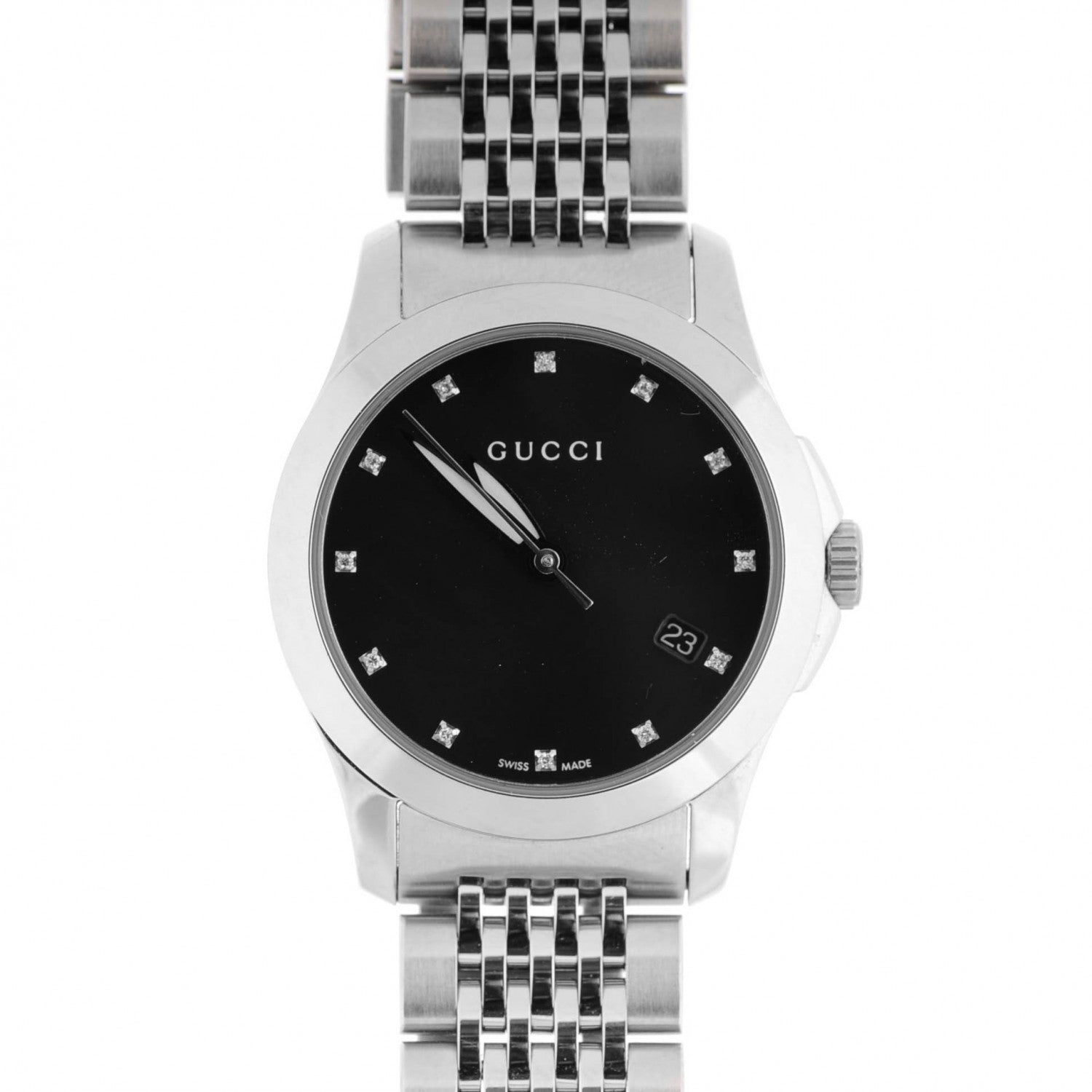 Gucci Stainless Steel Diamond 27mm G-Timeless Quartz Watch Black 1 of 8