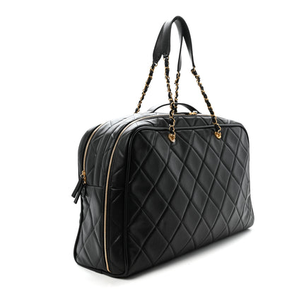 Chanel Shiny Grained Calfskin Quilted Large Travel Bowling Bag Black 3 of 10