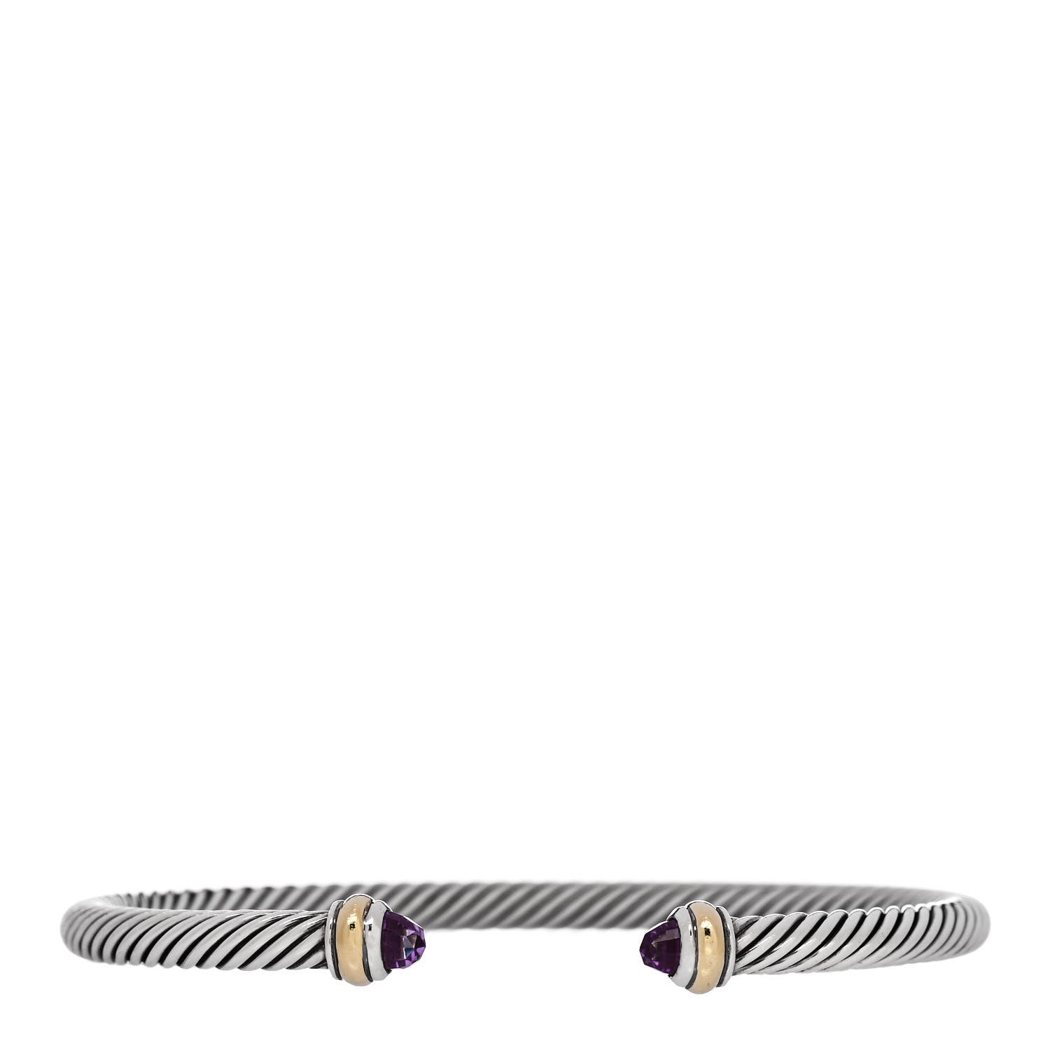 David Yurman Sterling Silver 18K Yellow Gold Amethyst 4mm Cable Classics Bracelet 1 of 4