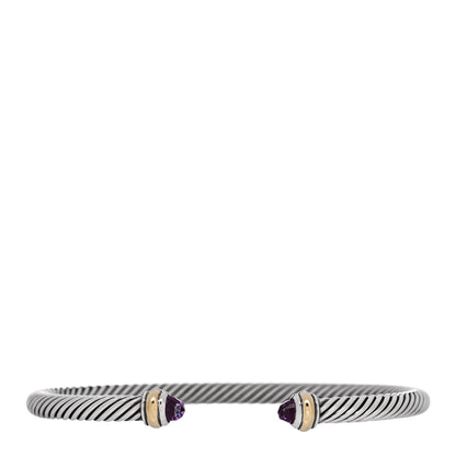 David Yurman Sterling Silver 18K Yellow Gold Amethyst 4mm Cable Classics Bracelet 1 of 4