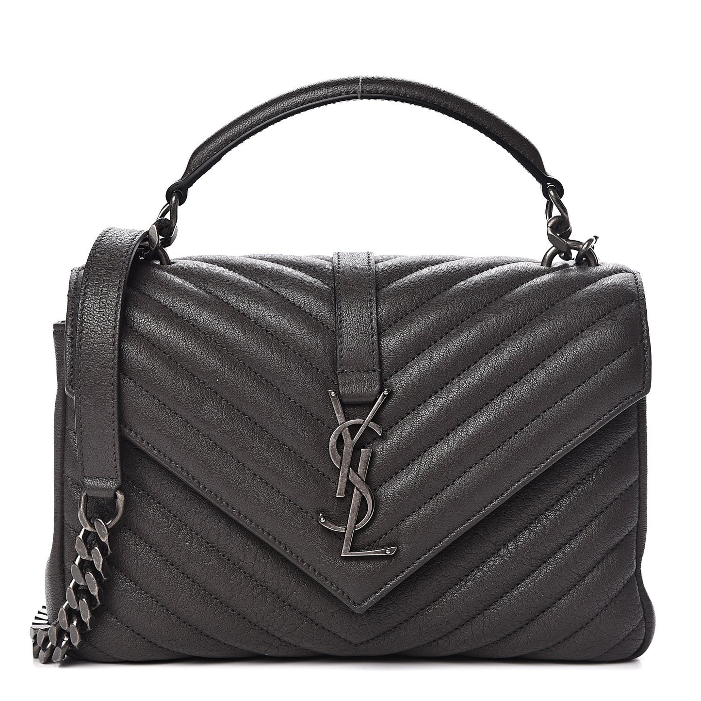 Sheepskin Matelasse Chevron Monogram Medium College Bag Asphalt