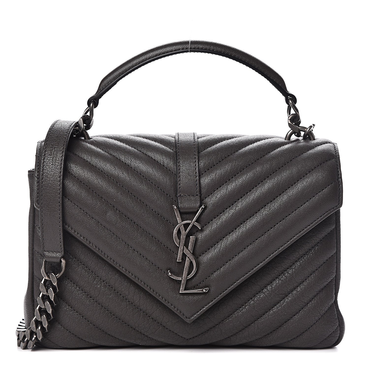 Saint Laurent Sheepskin Matelasse Chevron Monogram Medium College Bag Asphalt 1 of 10