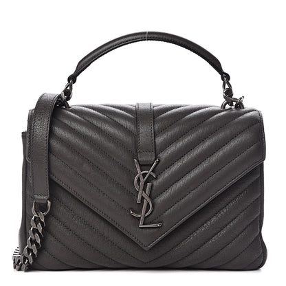 Saint Laurent Sheepskin Matelasse Chevron Monogram Medium College Bag Asphalt 1 of 10