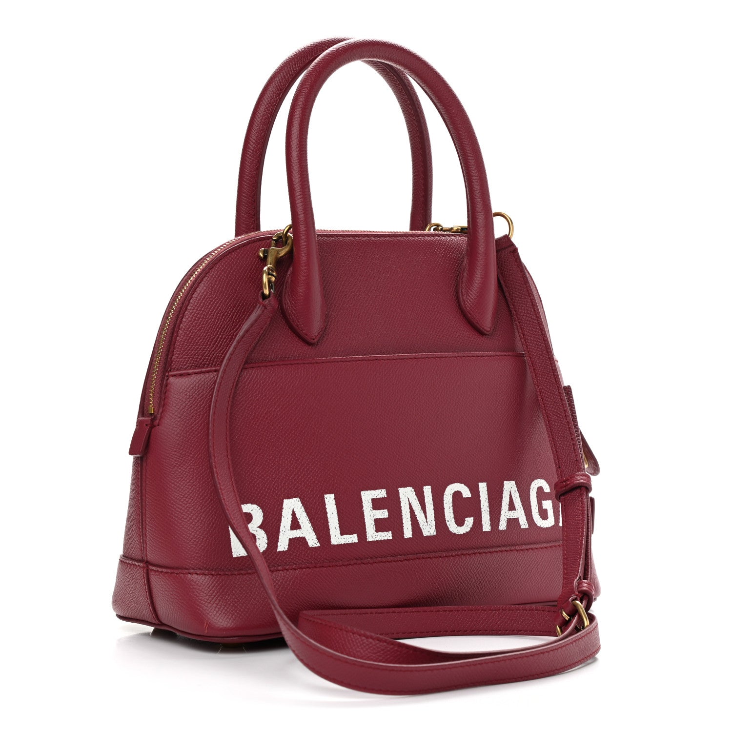 Balenciaga Signature Grained Calfskin Logo S Ville Top Handle Bag Rouge Grenat White 3 of 10