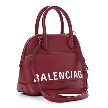 Balenciaga Signature Grained Calfskin Logo S Ville Top Handle Bag Rouge Grenat White 3 of 10