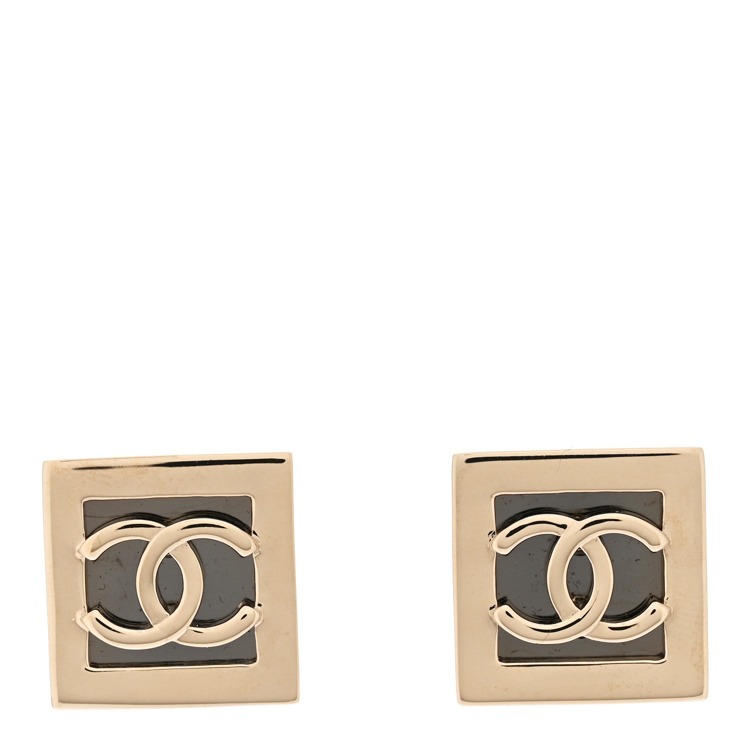 Chanel Metal CC Square Earrings Gold Ruthenium 1 of 4