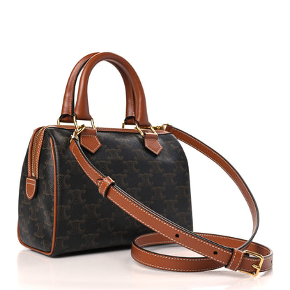 Celine Triomphe Canvas Calfskin Small Boston Bag Tan 3 of 8