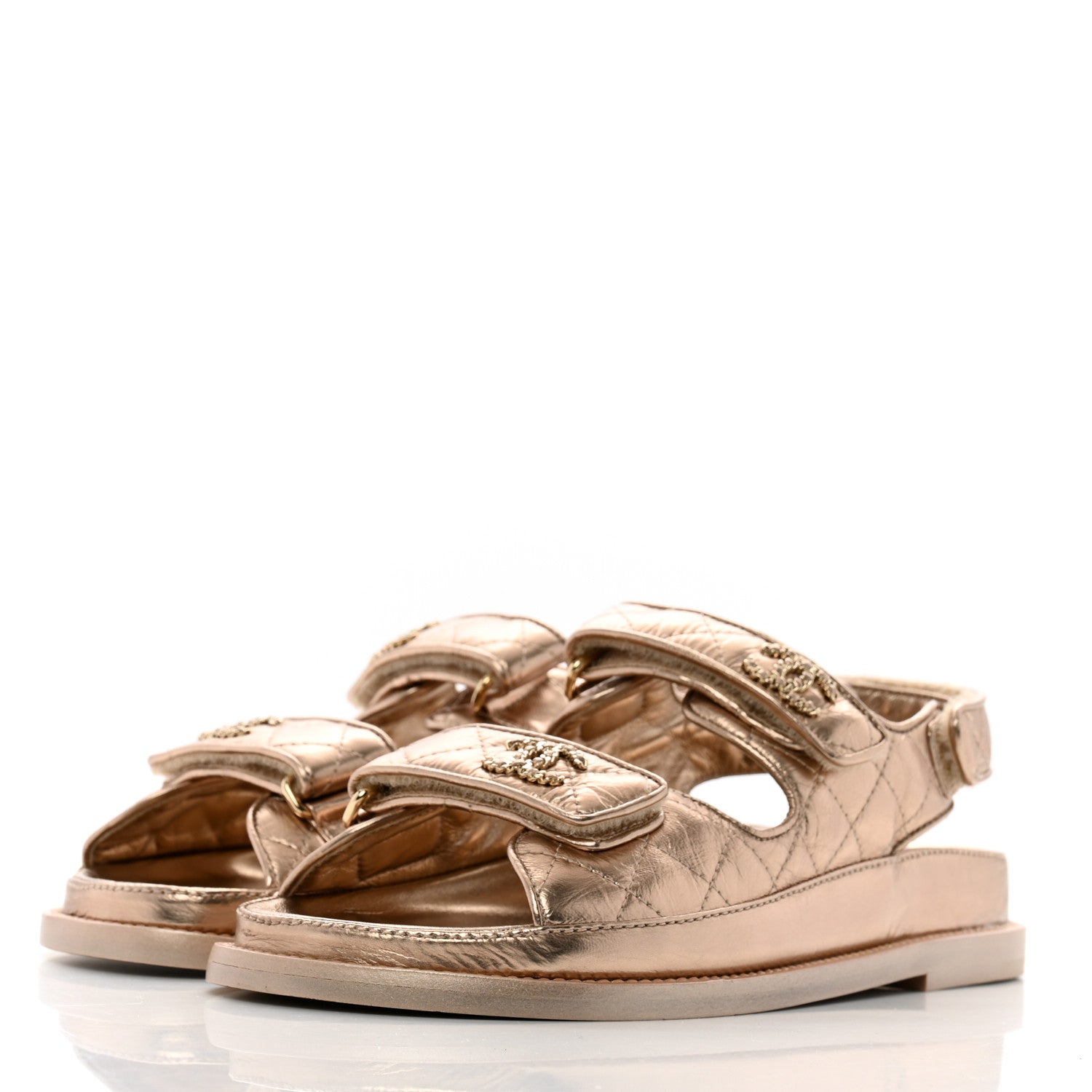 Chanel Iridescent Lambskin Quilted Velcro Dad Sandals 36 Light Bronze 4 of 11