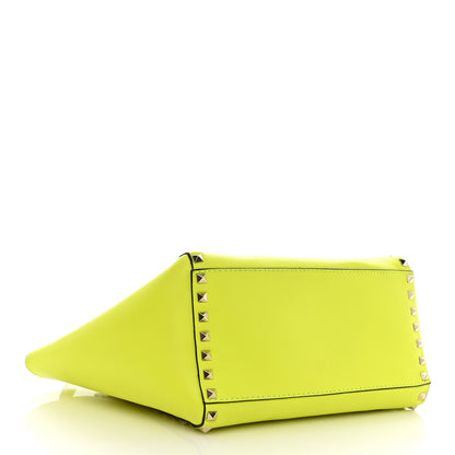 Valentino Garavani Vitello Small Rockstud Double Handle Tote Yellow Fluo 4 of 12