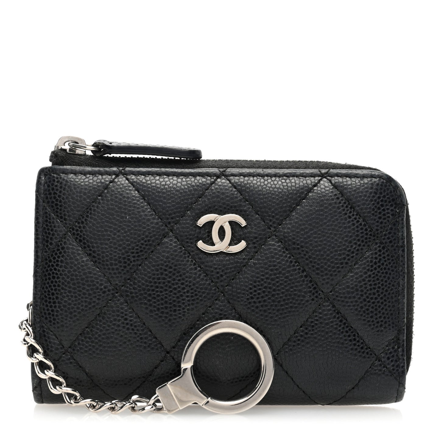 Caviar Quilted Zipped Key Holder Case Black