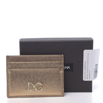 Dolce & Gabbana Metallic Dauphine Embellished Logo Zip Card Holder Gold 7 of 7