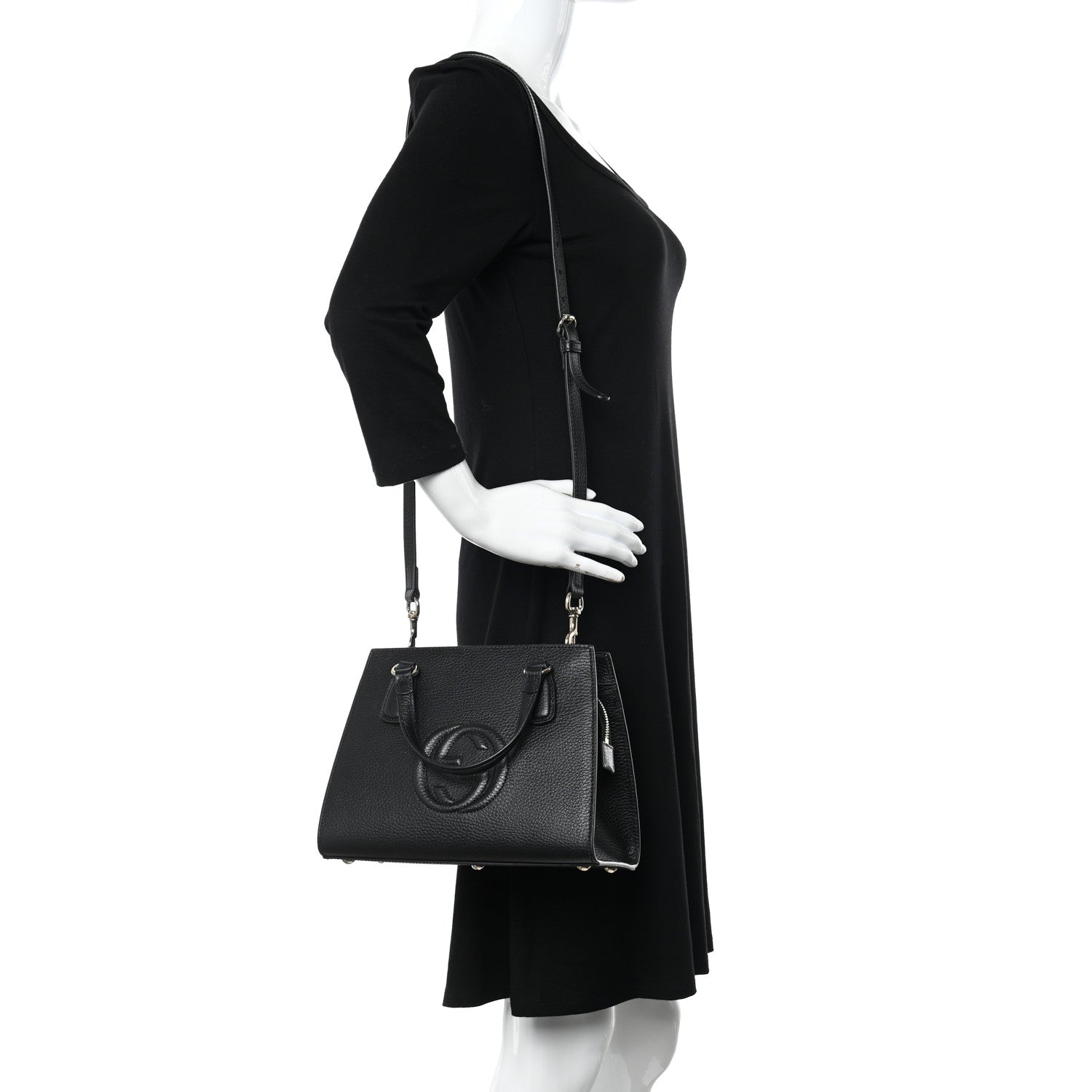 Gucci Pebbled Calfskin Medium Soho Top Handle Satchel Black 2 of 15