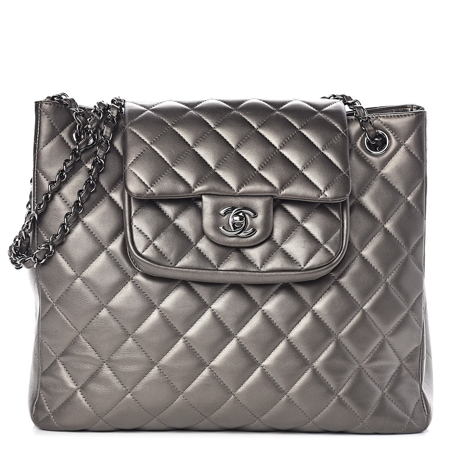 Chanel Metallic Calfskin Quilted Flap Tote Dark Silver 1 of 18