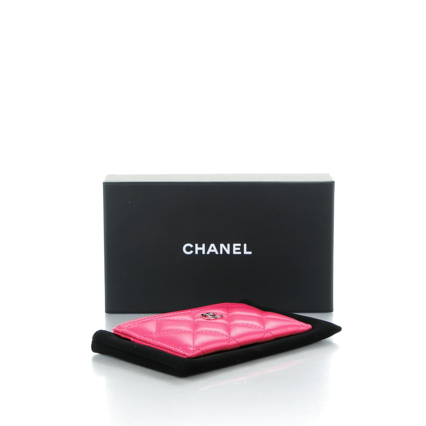 Lambskin Quilted Card Holder Fuchsia