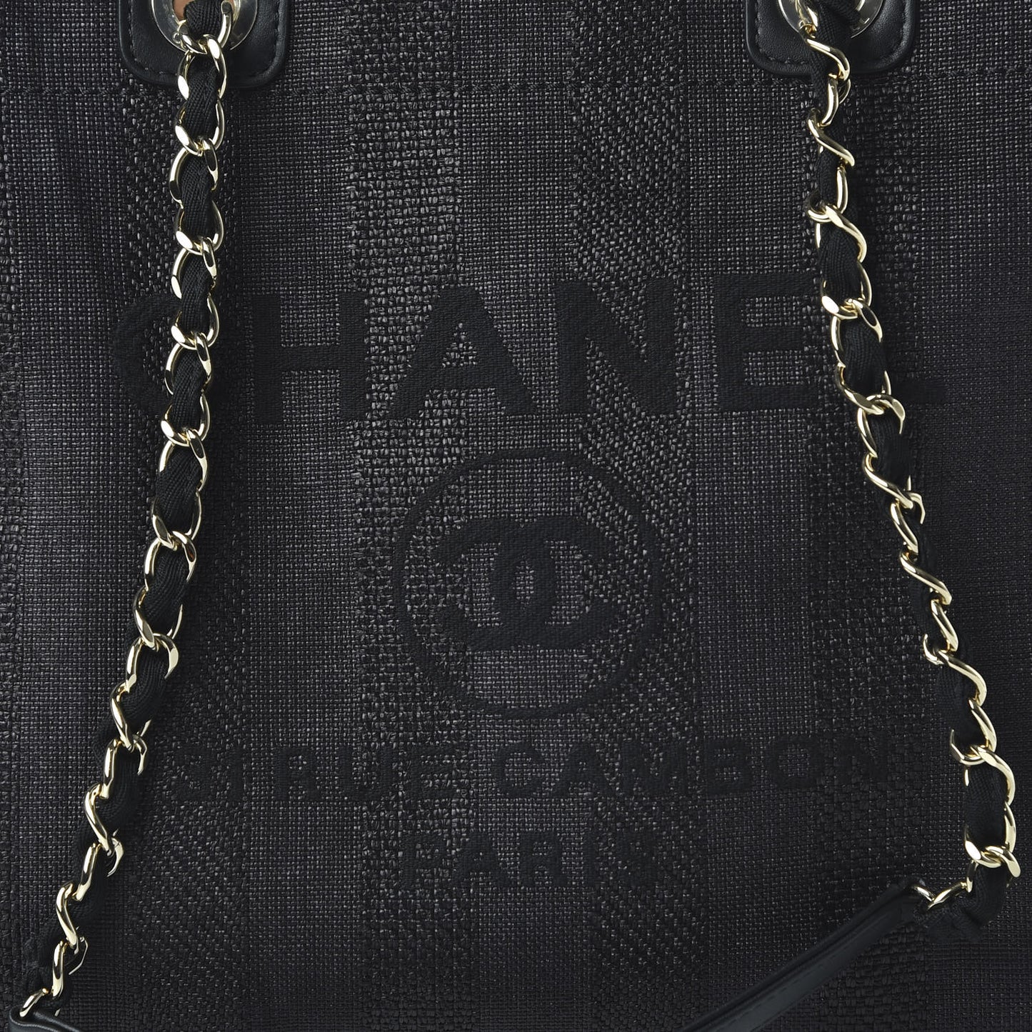 Mixed Fibers Calfskin Striped Medium Deauville Tote Black