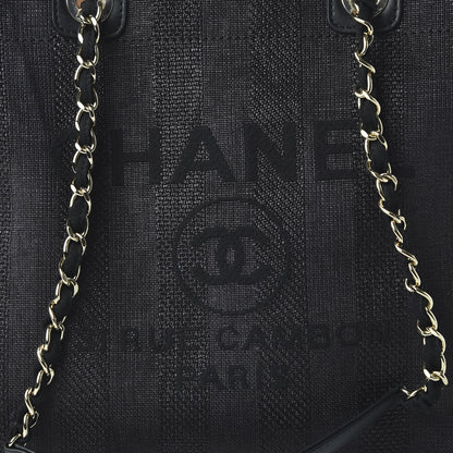 Chanel Mixed Fibers Calfskin Striped Medium Deauville Tote Black 11 of 12