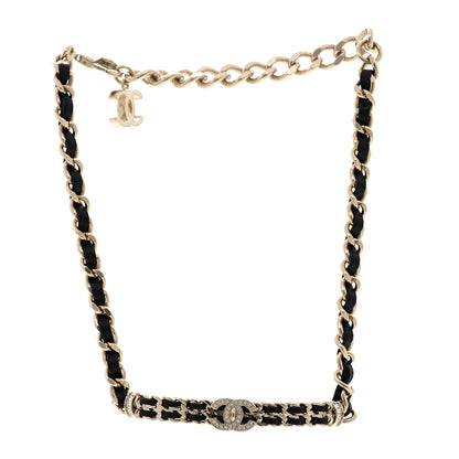 Chanel Metal Lambskin Crystal CC Choker Necklace Black Gold 3 of 6