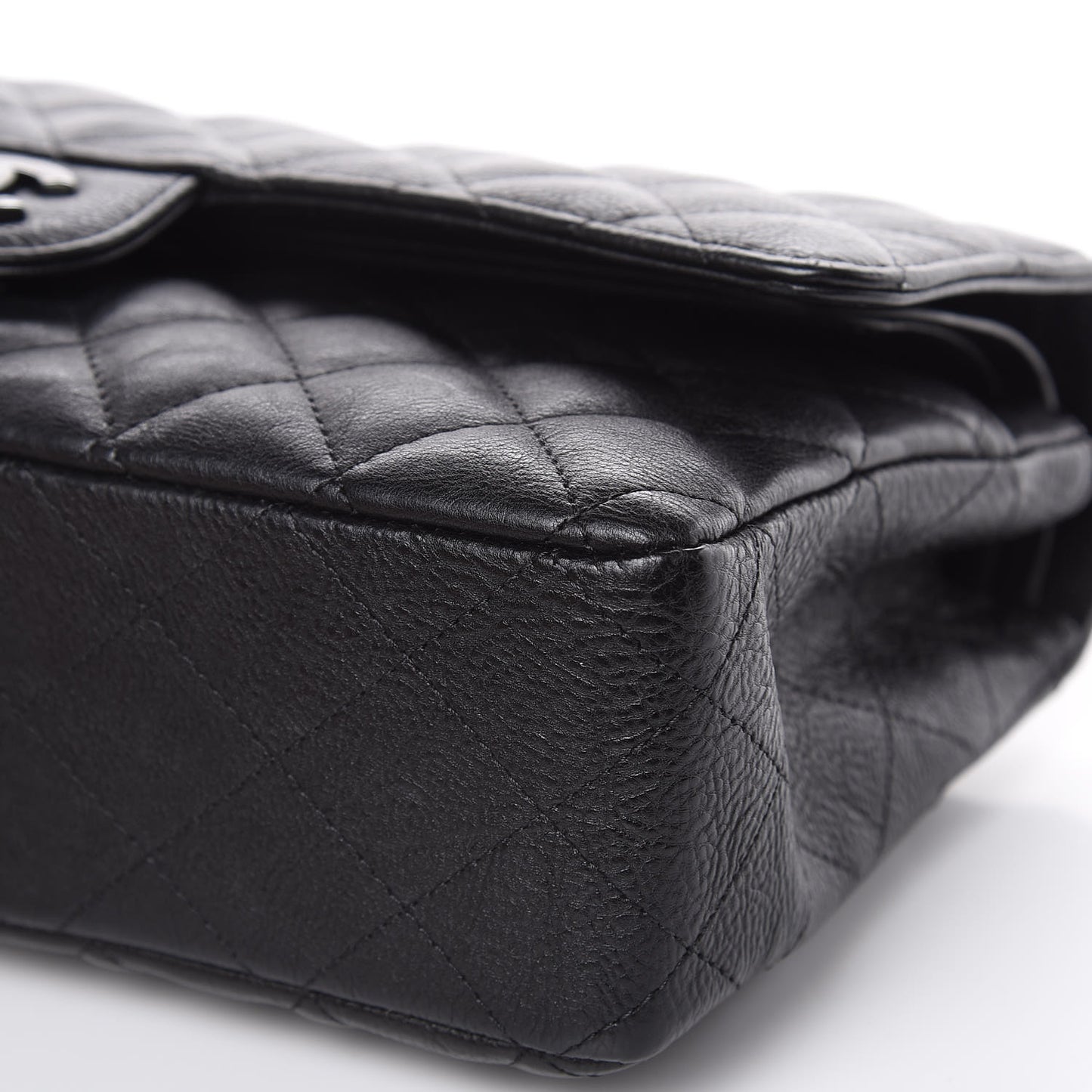 Crumpled Calfskin Quilted Medium Double Flap So Black
