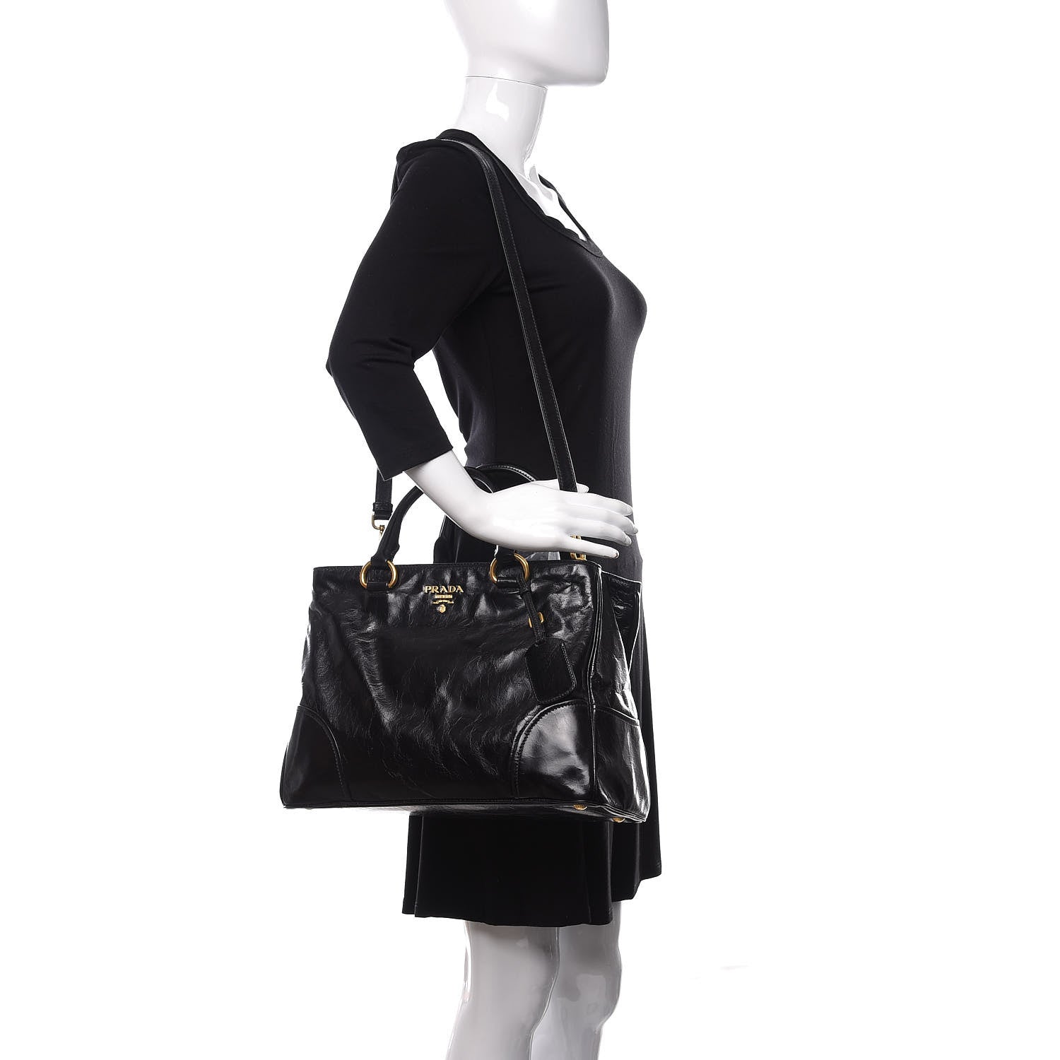 Prada Vitello Shine Tote Black 2 of 10