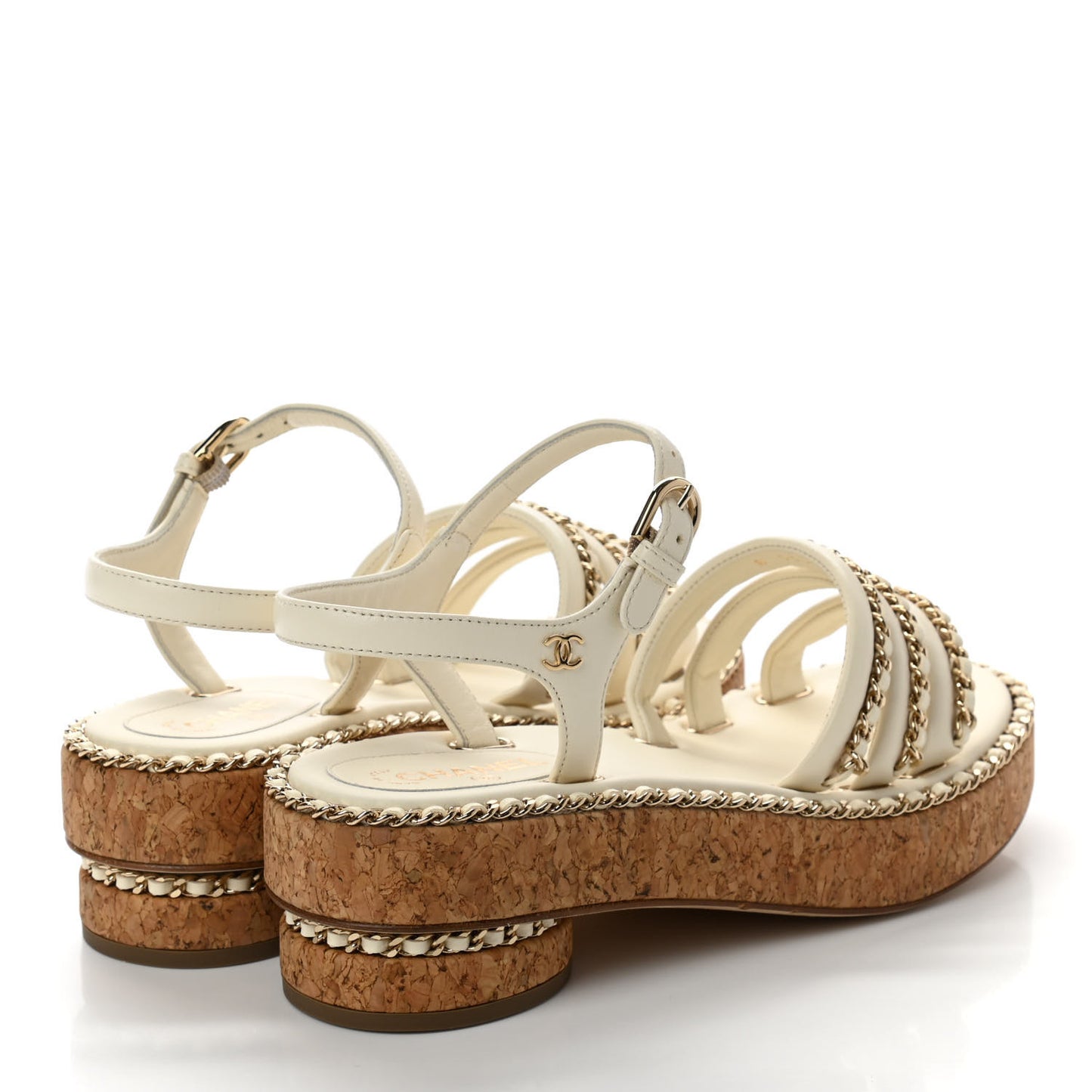 Lambskin Chain Cork Sandals 35.5 White