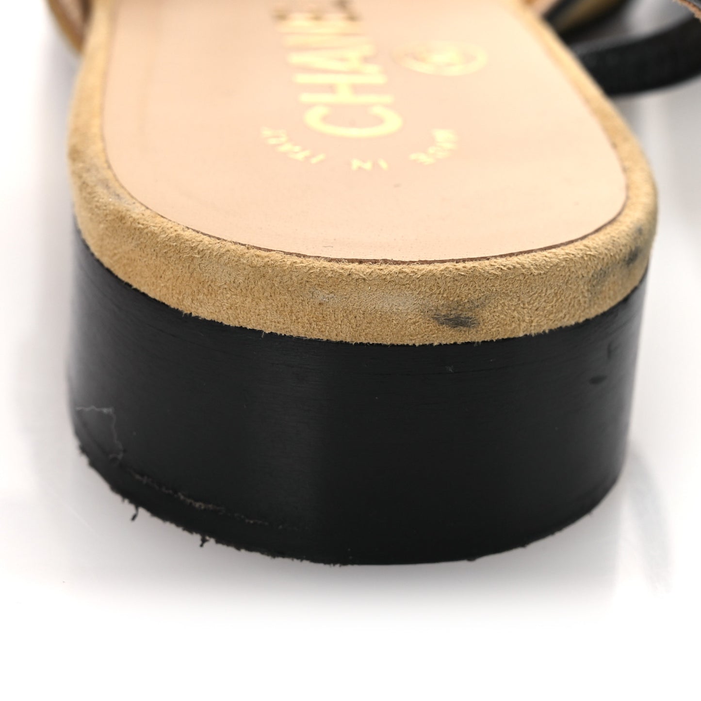 Suede Patent Crystal CC Cap Toe Slingback Flats 37 Beige Black