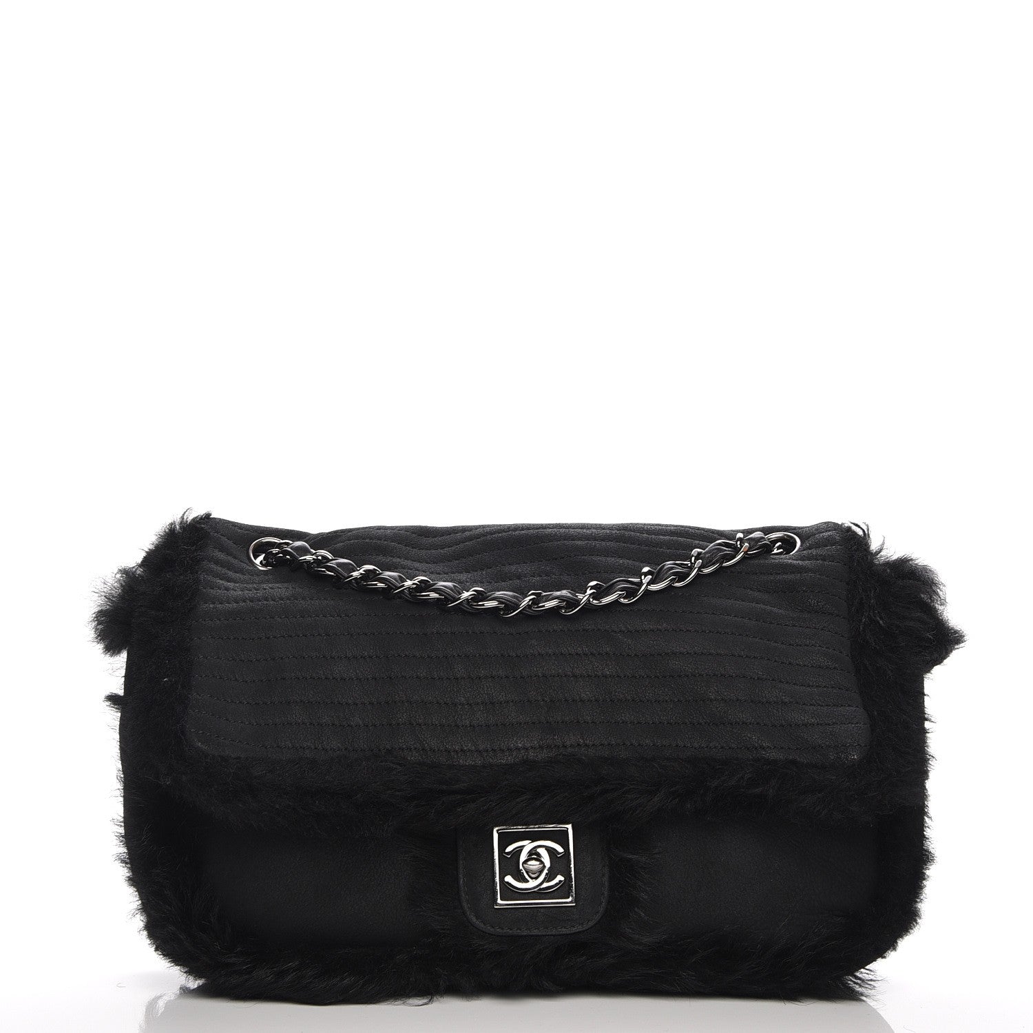 Chanel Suede Shearling Quilted Flap Black 1 of 7